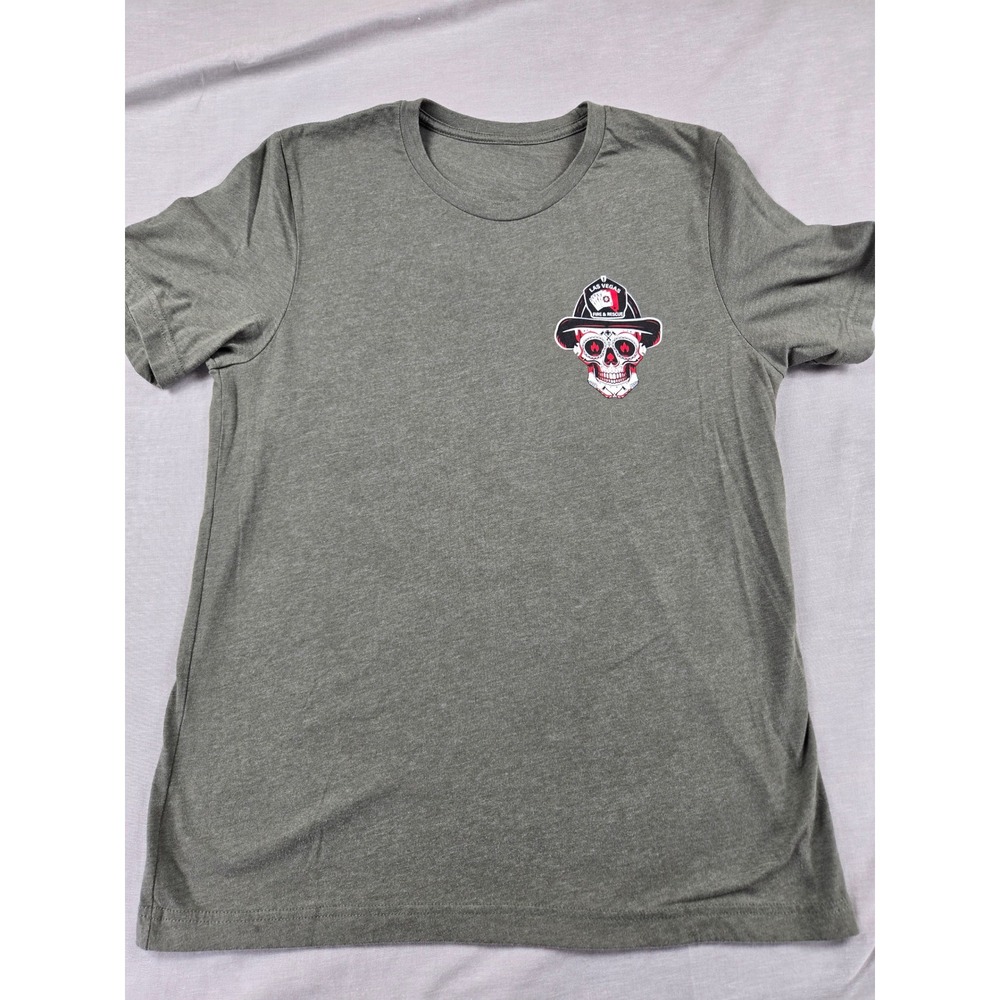 Las Vegas Fire & Rescue Sugar Skull Graphic T-Shirt Mens Medium Heather Green